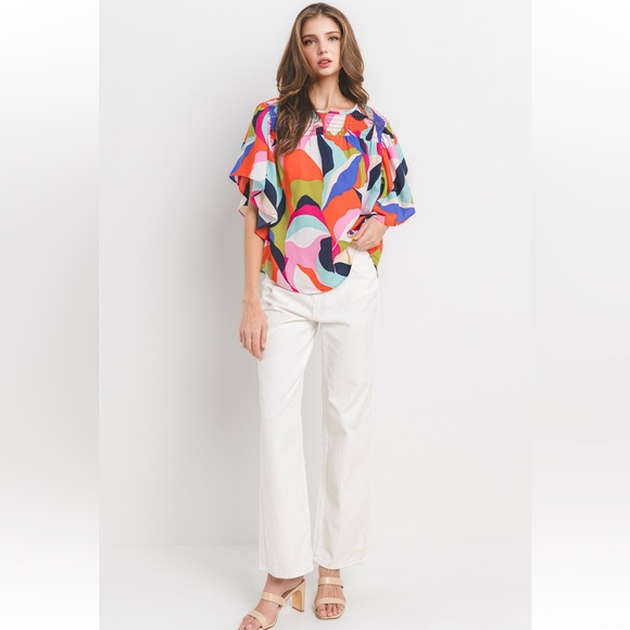09 Boho Multicolor Print Smocking Blouse - Picture 6 of 6